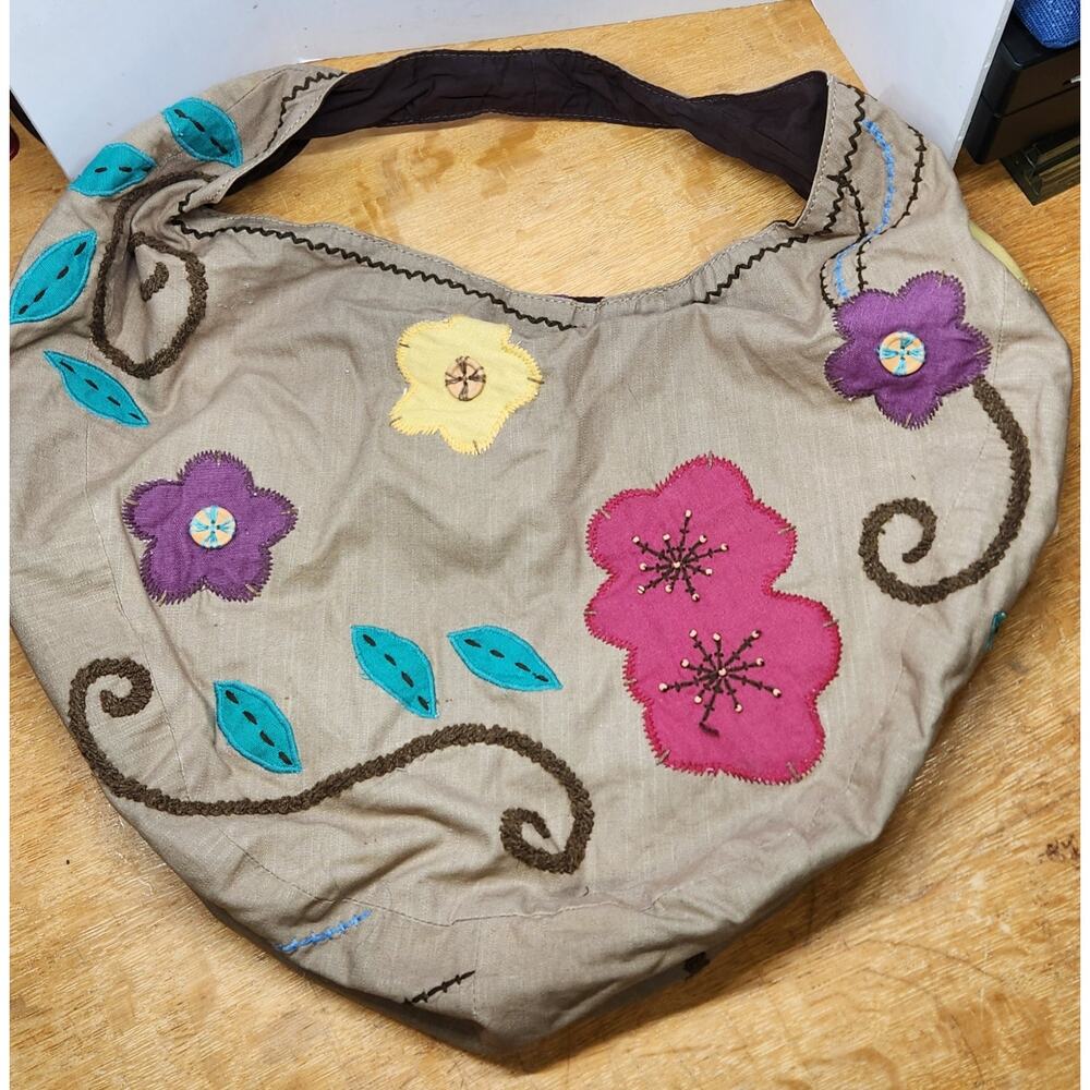 Lucky‎ Brand Floral Embroidered Sling Bag Brown Hobo